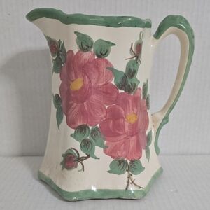 Vintage Clinchfield Pottery Floral Cream Pitcher with Green Accents